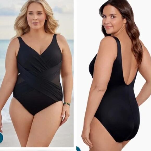 NWT Miraclesuit Illusionist Crossover One Piece Swimsuit Women's Black Size 20W - Picture 1 of 5
